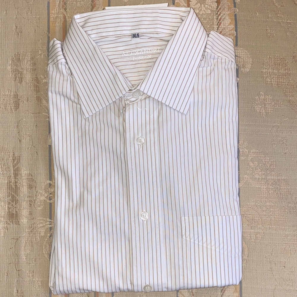 Alexandre White and Tan Pinstripe Dress Shirt